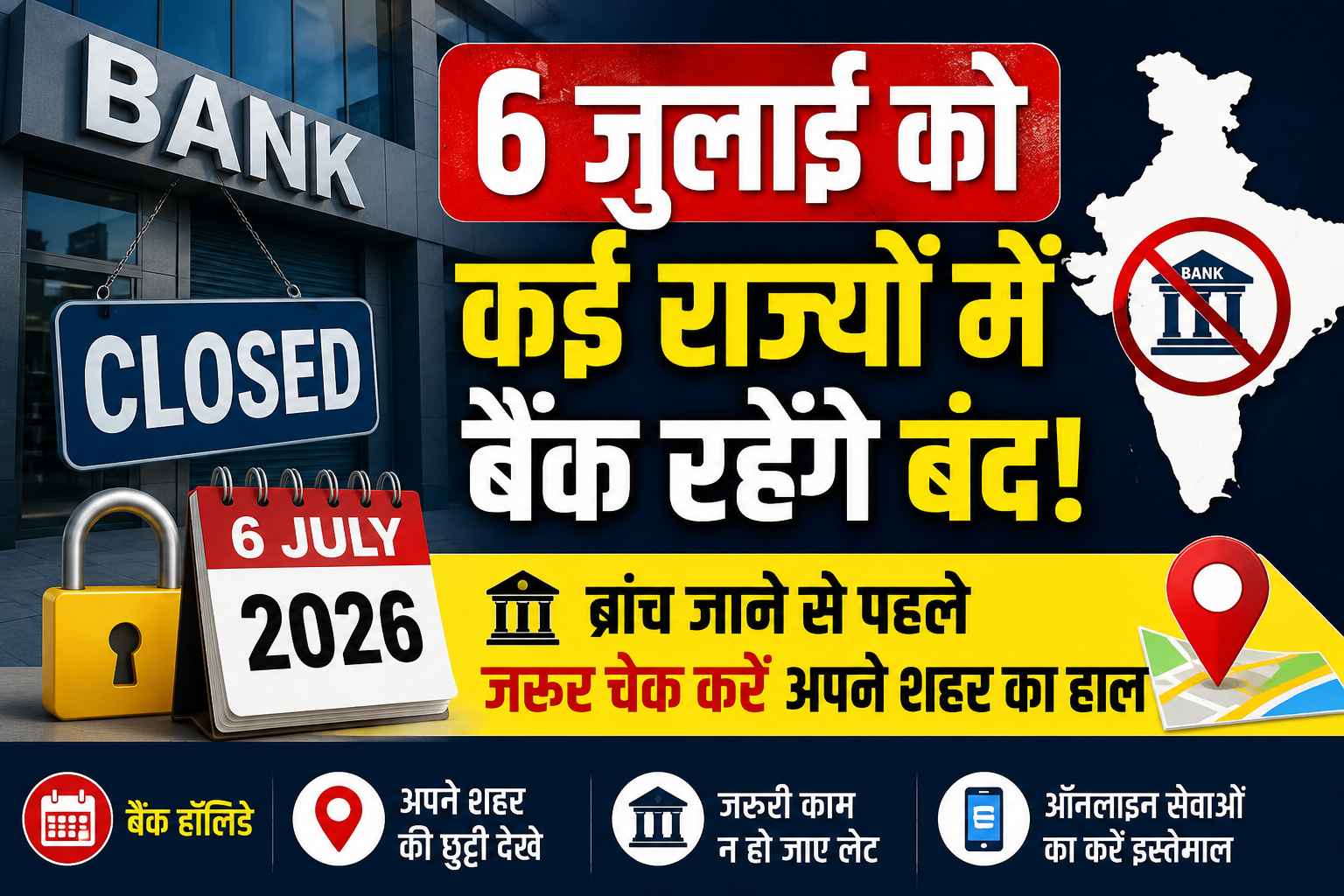 6 जुलाई को कई राज्यों में बैंक रहेंगे बंद, ब्रांच जाने से पहले जरूर चेक करें अपने शहर का हाल