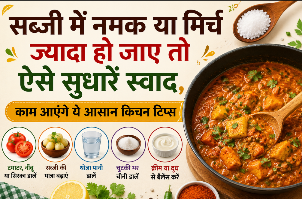 सब्जी में नमक या मिर्च ज्यादा हो जाए तो ऐसे सुधारें स्वाद, काम आएंगे ये आसान किचन टिप्स